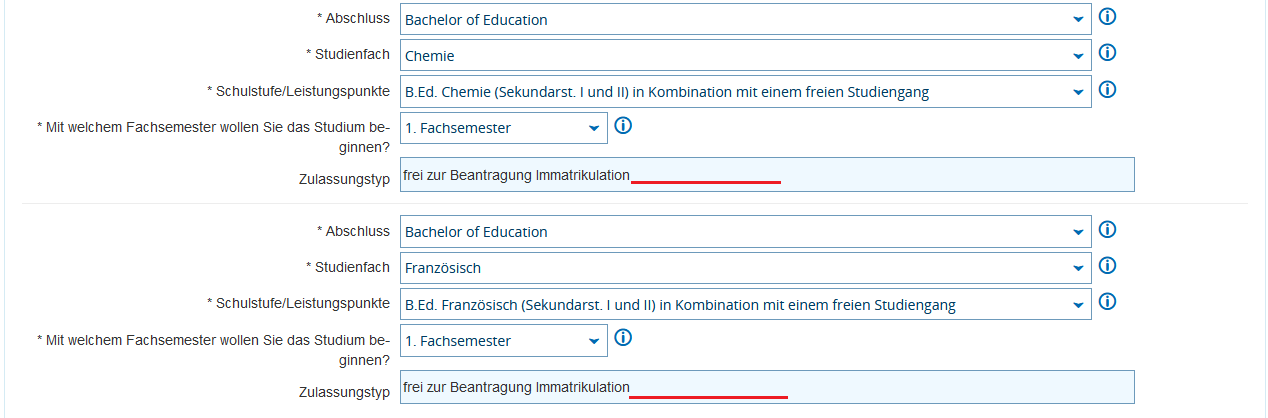 Antrag aus nur freien Fächern ohne Koordinierung über Hochschulstart