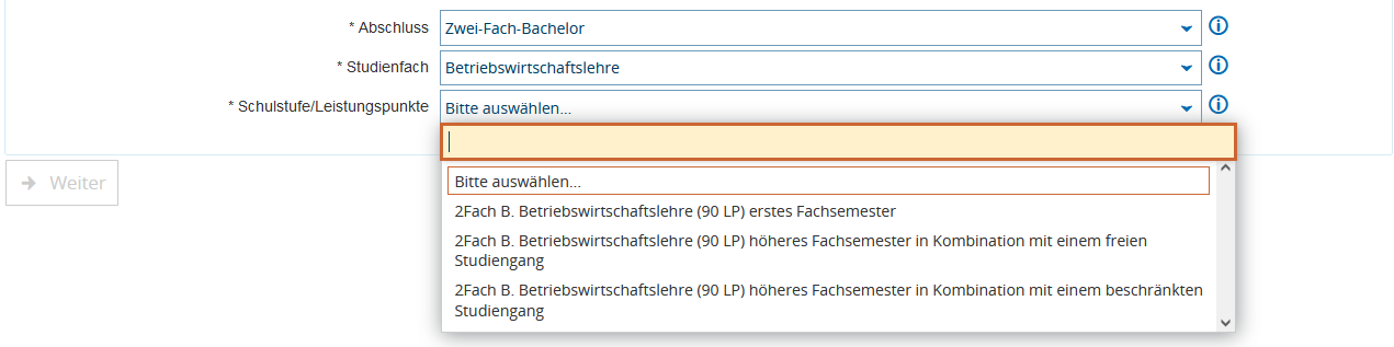 Auswahl eines im ersten Fachsemester beschränkten Fachs unter Berücksichtigung des möglichen zweiten Fachs