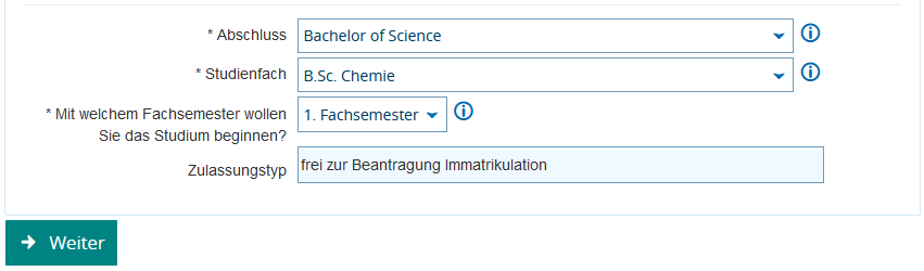 frei zur Beantragung Immatrikulation