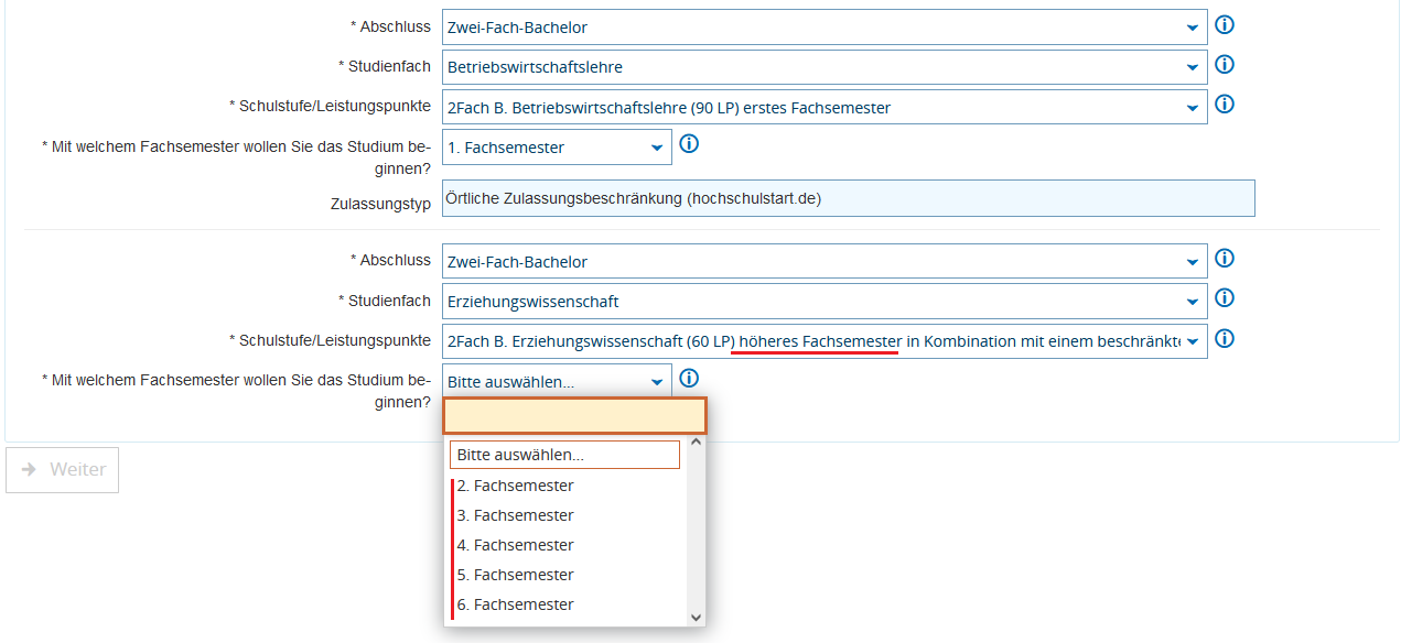 Erstfach Betriebswirtschaftslehre Zweitfach Erziehungswissenschaft im höheren Fachsemester